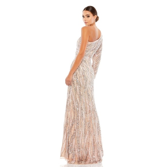 Mac Duggal 4982 EMBELLISHED ONE SLEEVE Sequin Gown Rose Gold Pink - Picture 3 of 9